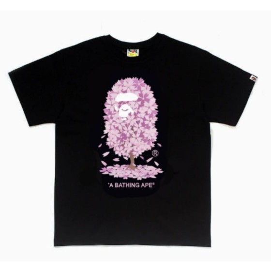 Black BAPE Cherry Blossom Tree Ape Head T-Shirt